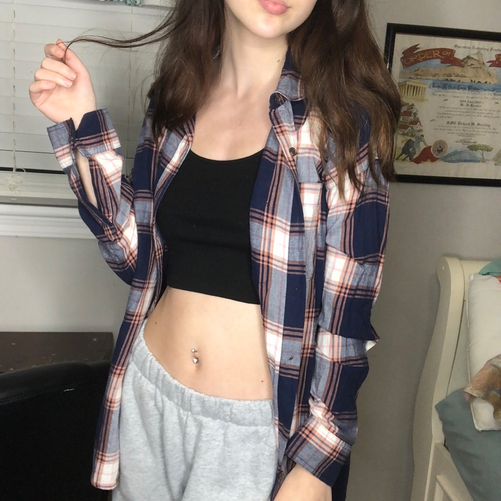 Boyfriend blue and coral flannel